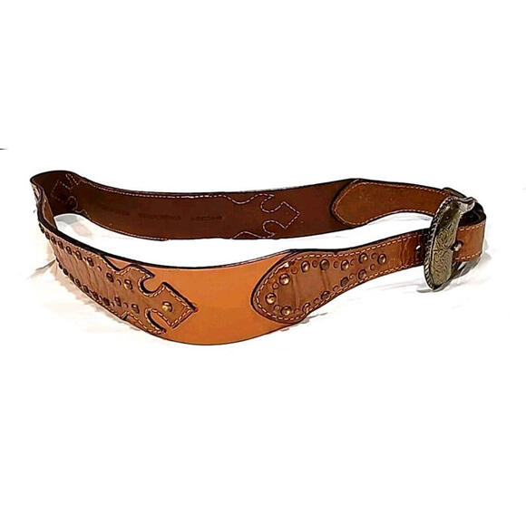 Chico's Accessories - Chicos Brown Leather Western Style Belt + Buckle Size M Adjustable